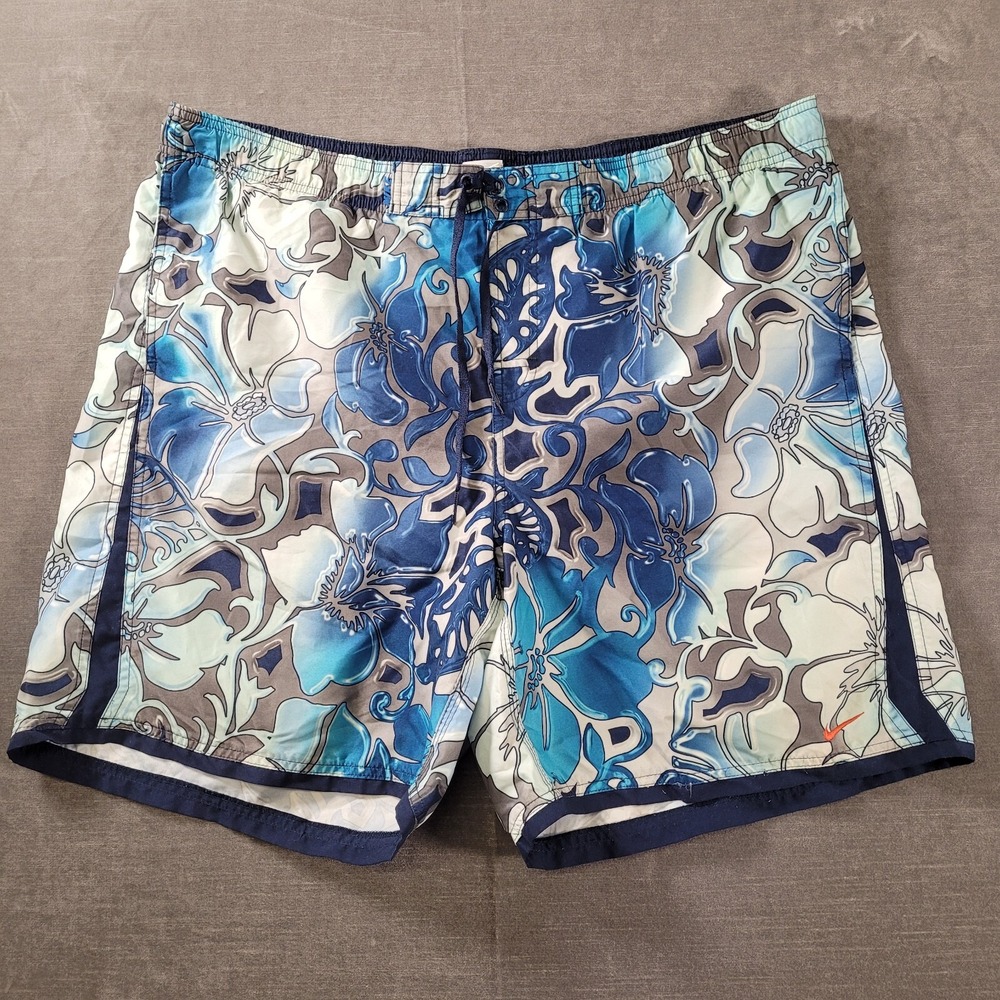 NIKE Y2K Board Shorts Mens XXL Floral Mesh Lined Swim Trunks Draw String